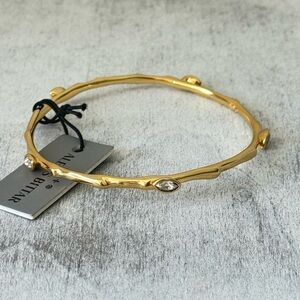 Alexis Bittar Textured Gold Bracelet Sculptural Glittering Crystals